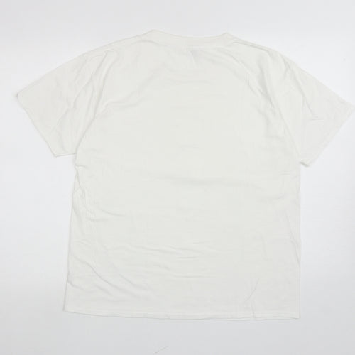 Gildan Womens White Cotton Basic T-Shirt Size L Round Neck - Teddy Bear