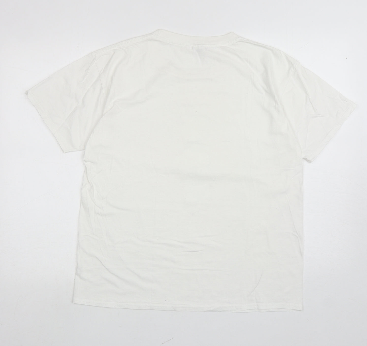 Gildan Womens White Cotton Basic T-Shirt Size L Round Neck - Teddy Bear