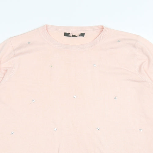 Preworn Womens Pink Round Neck Geometric Viscose Pullover Jumper Size 14 - Stars