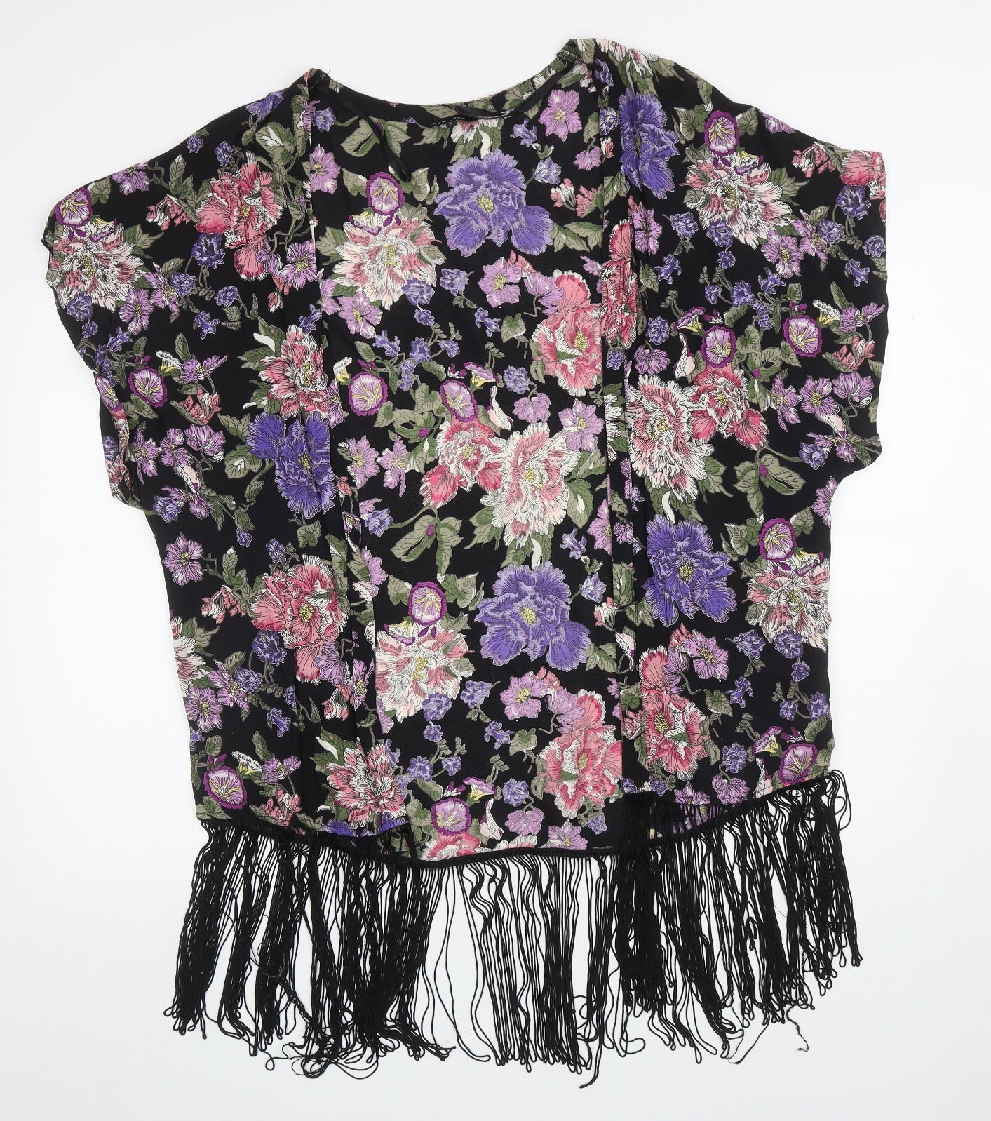 New Look Womens Black Floral Kimono Jacket Size 12