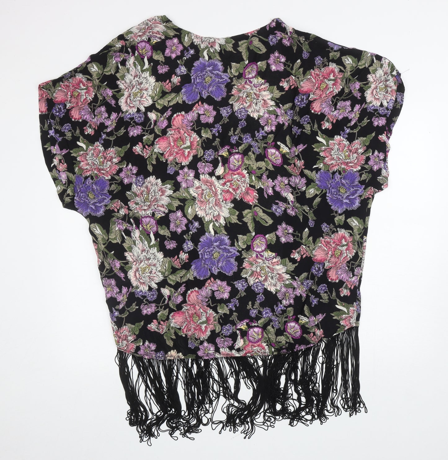New Look Womens Black Floral Kimono Jacket Size 12