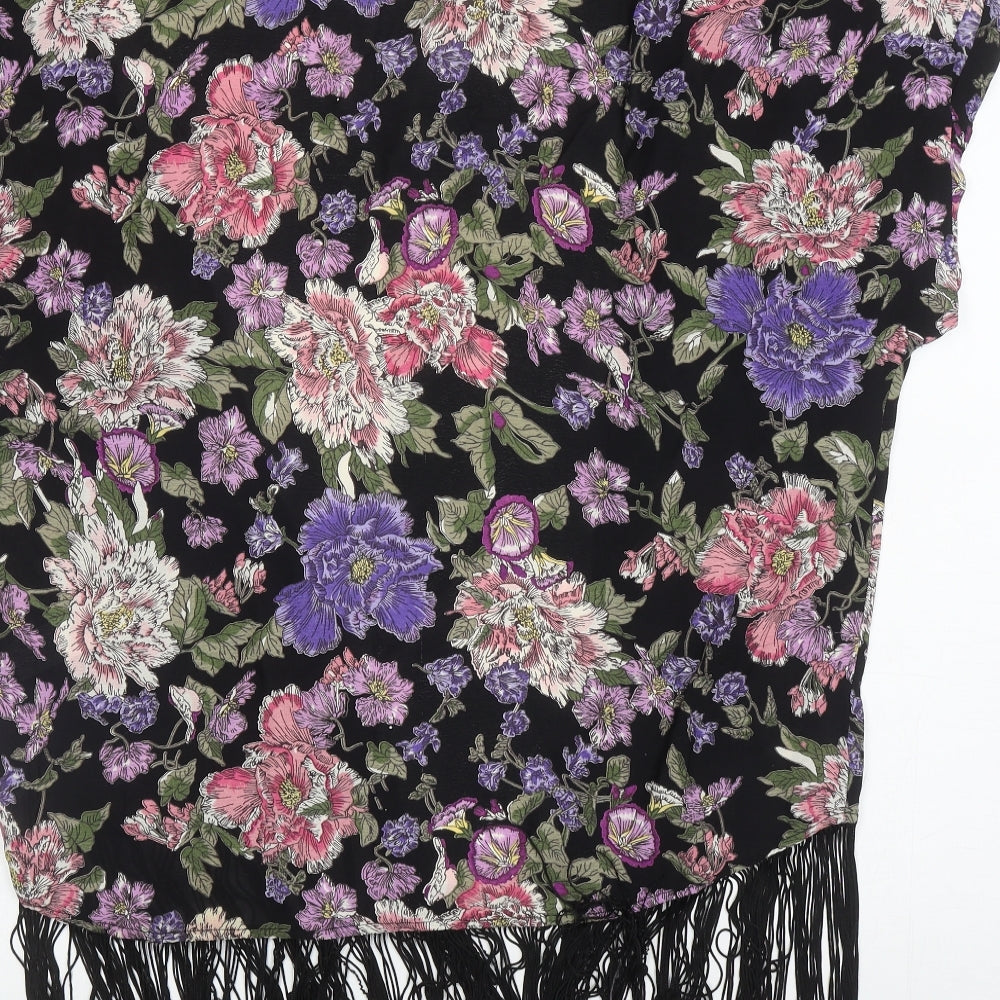 New Look Womens Black Floral Kimono Jacket Size 12