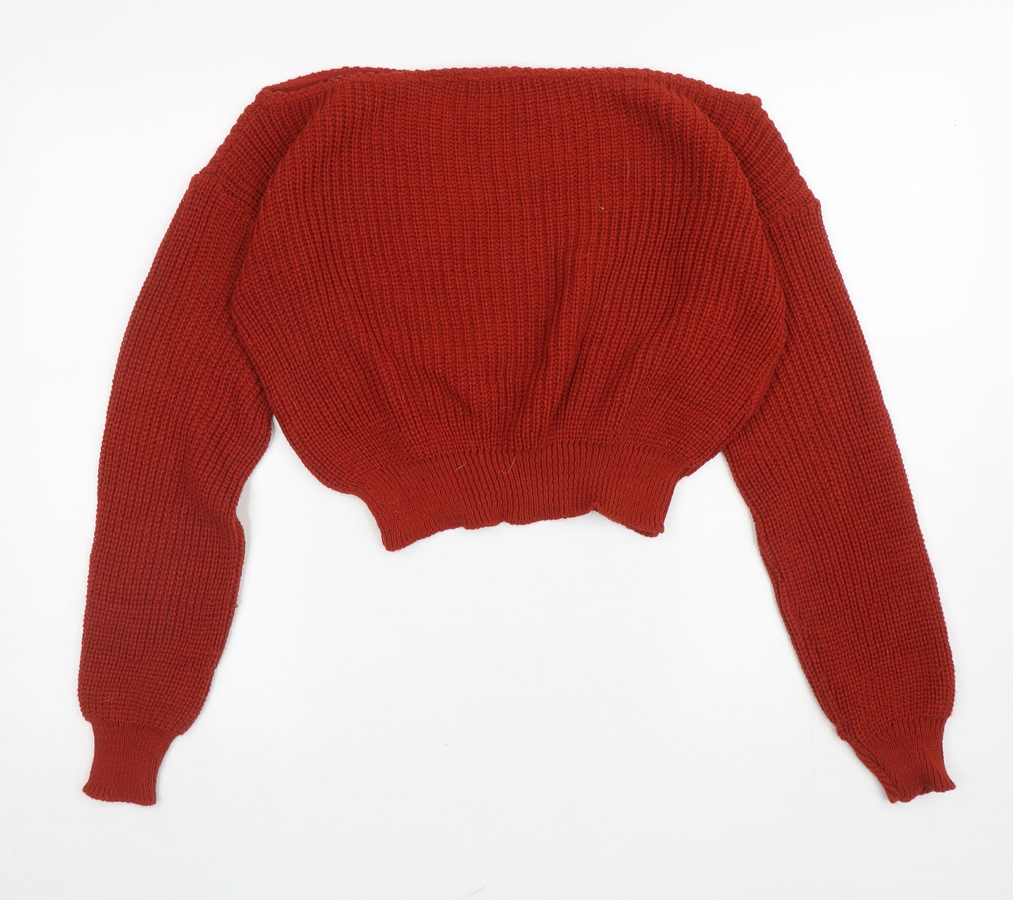 Boohoo Womens Orange Boat Neck Acrylic Pullover Jumper Size XL - Off the shoulder