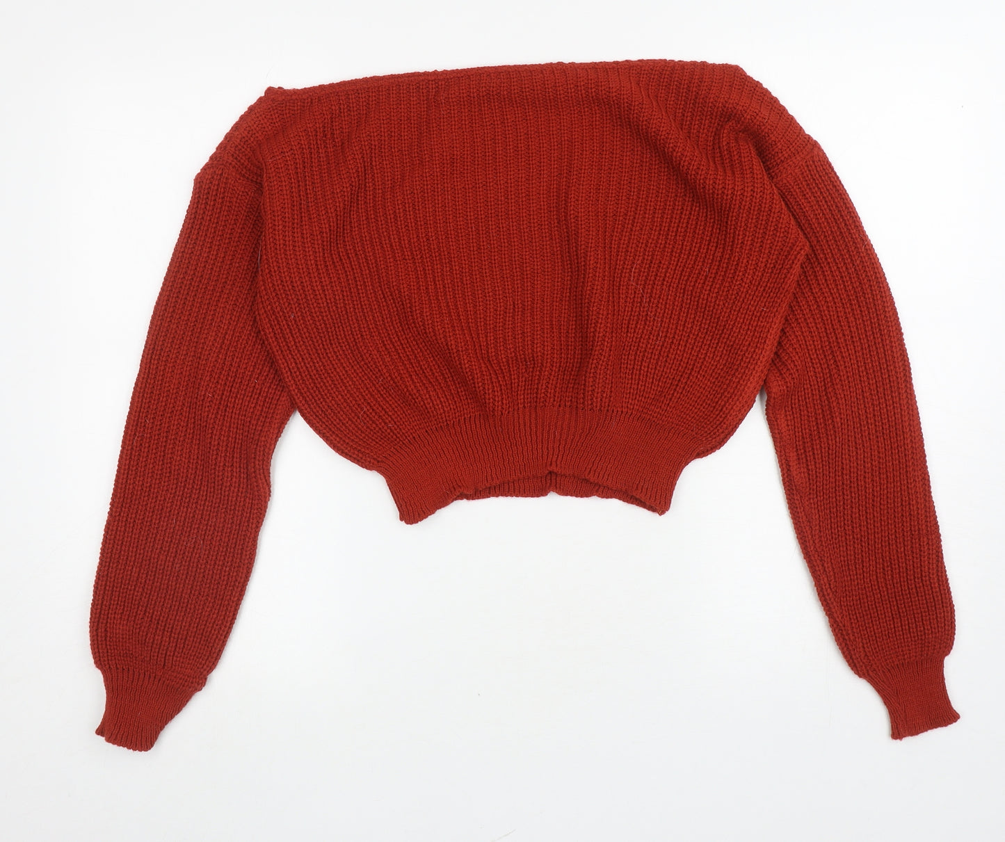 Boohoo Womens Orange Boat Neck Acrylic Pullover Jumper Size XL - Off the shoulder