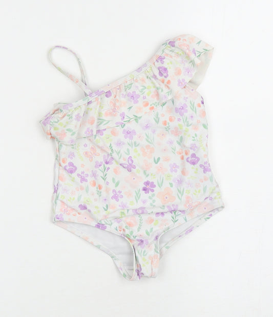 Matalan Girls White Floral Polyester Leotard One-Piece Size 2-3 Years Pullover