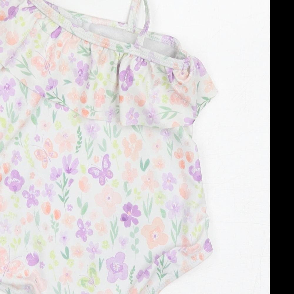 Matalan Girls White Floral Polyester Leotard One-Piece Size 2-3 Years Pullover