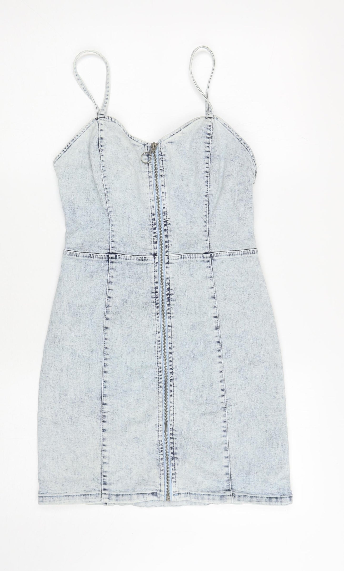 Denim Co Womens Blue Cotton Mini Size 10 Sweetheart Zip