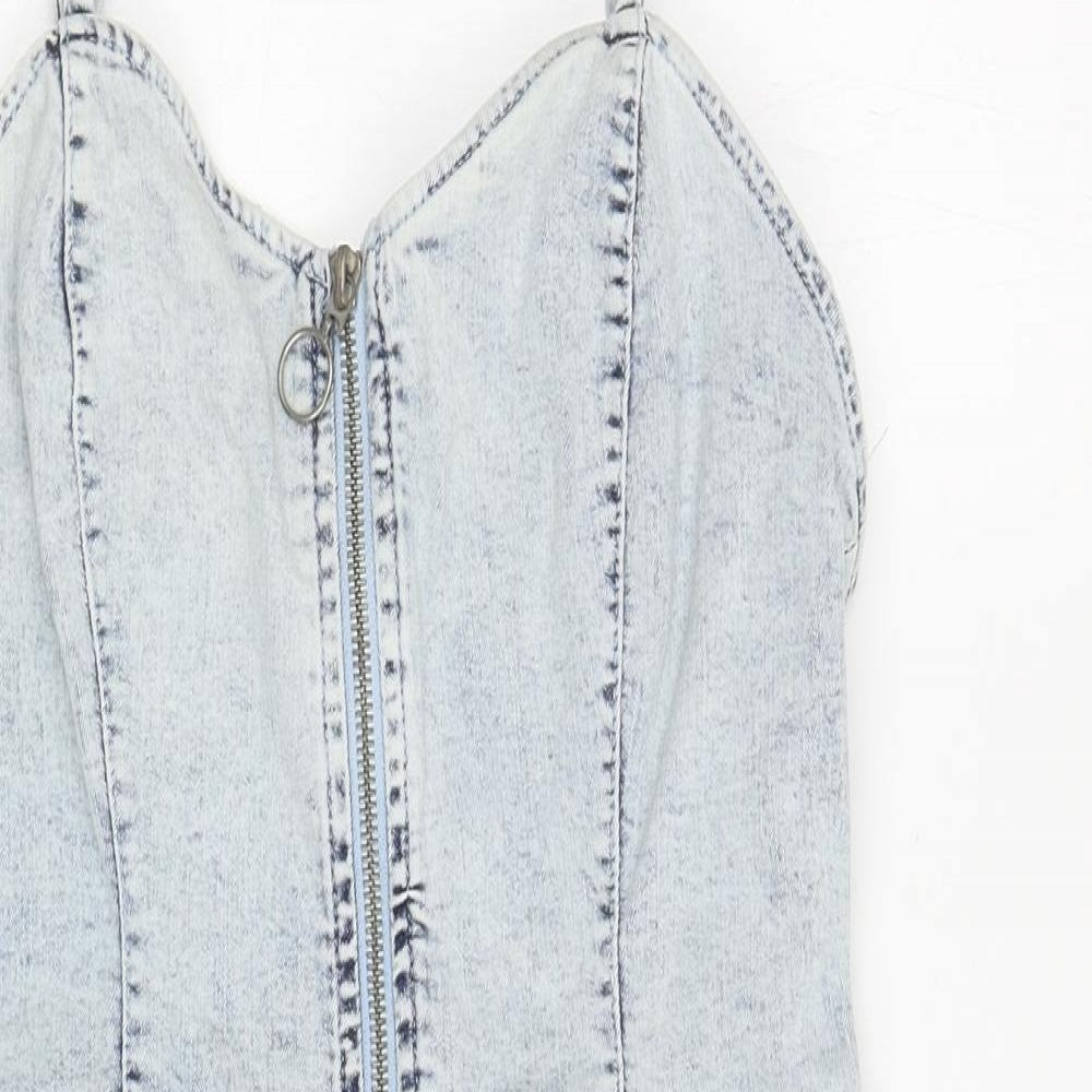 Denim Co Womens Blue Cotton Mini Size 10 Sweetheart Zip