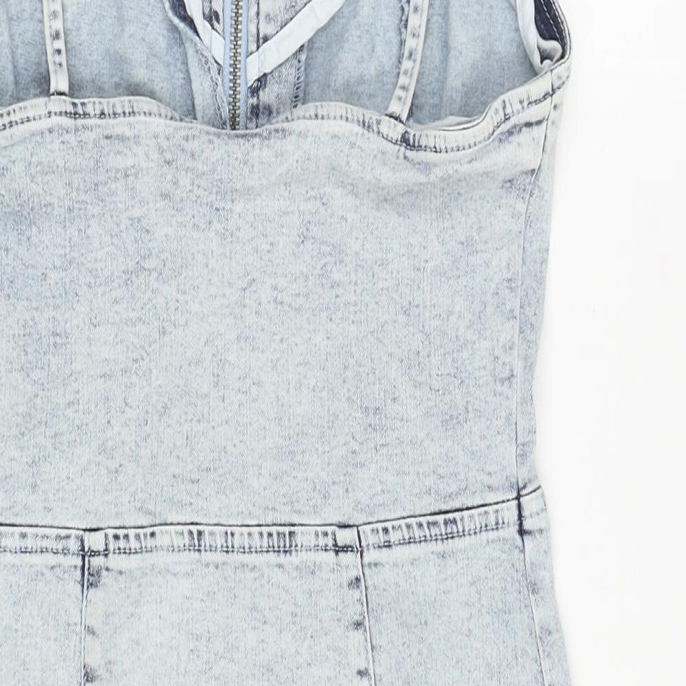 Denim Co Womens Blue Cotton Mini Size 10 Sweetheart Zip