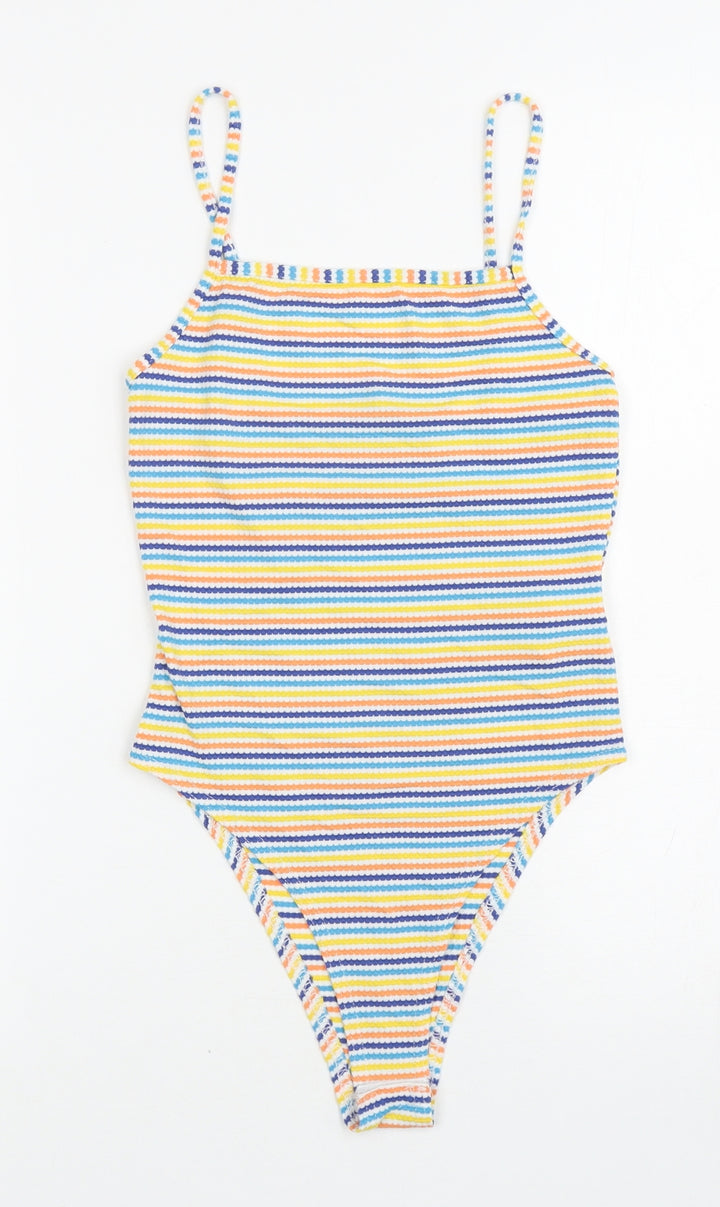 New Look Womens Multicoloured Striped Polyester Leotard One-Piece Size 8 L10 in Snap