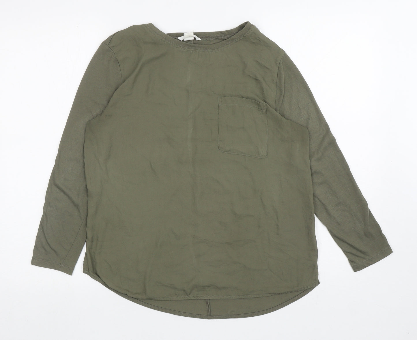 H&M Womens Green Polyester Basic T-Shirt Size S Round Neck