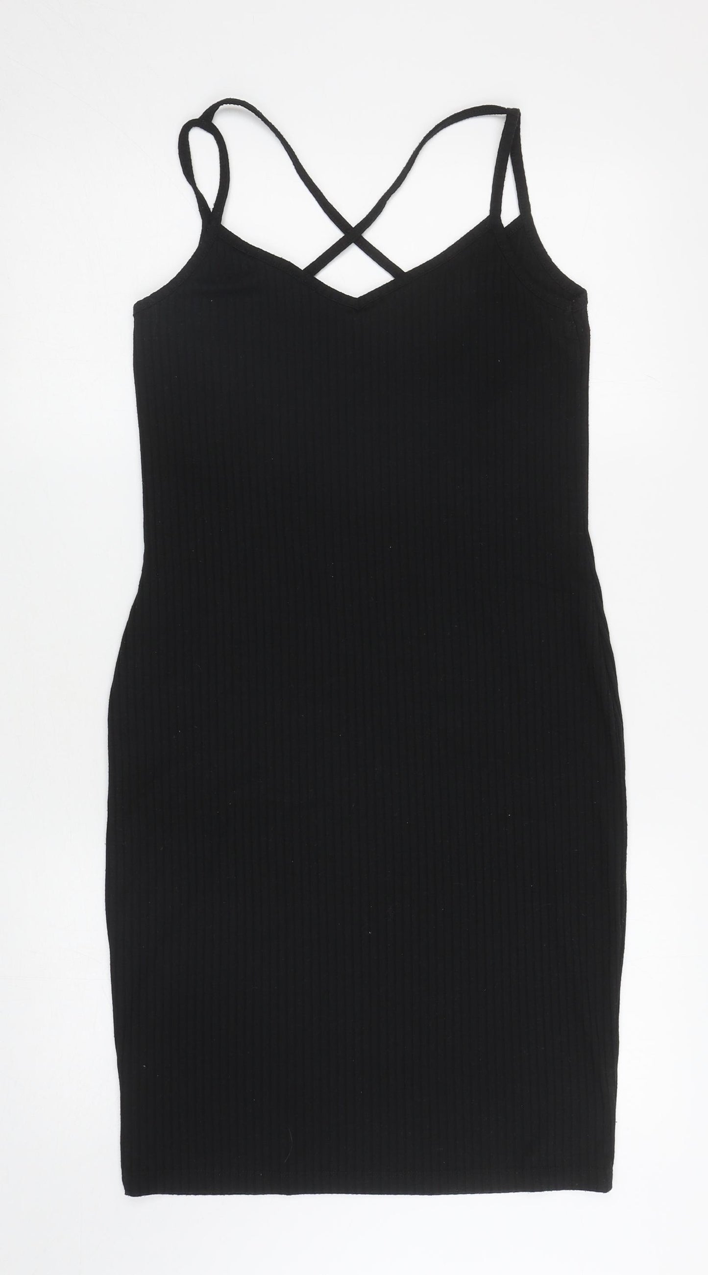 F&F Womens Black Polyester Bodycon Size 10 V-Neck Pullover