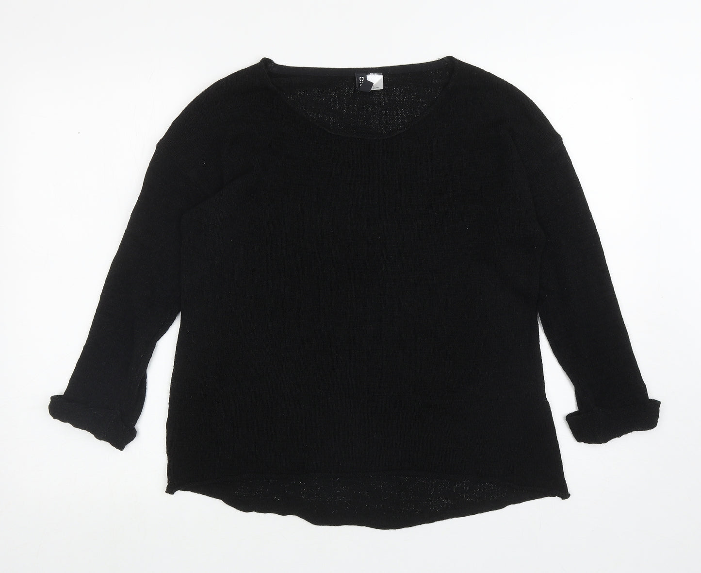 Divided Womens Black Scoop Neck Acrylic Pullover Jumper Size S