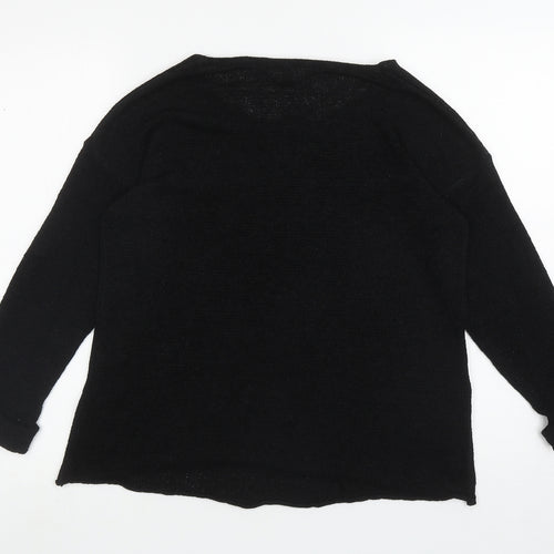 Divided Womens Black Scoop Neck Acrylic Pullover Jumper Size S