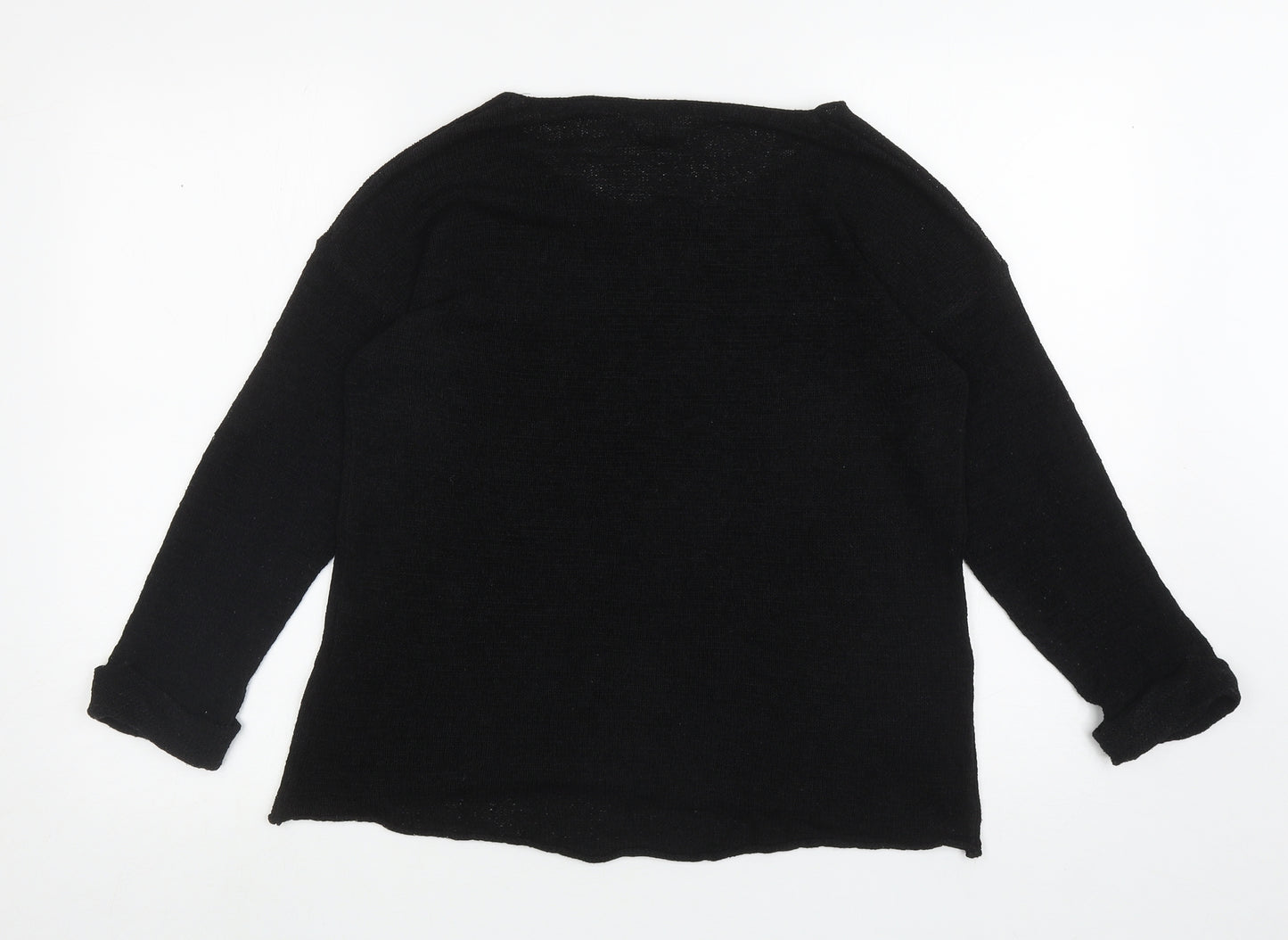 Divided Womens Black Scoop Neck Acrylic Pullover Jumper Size S