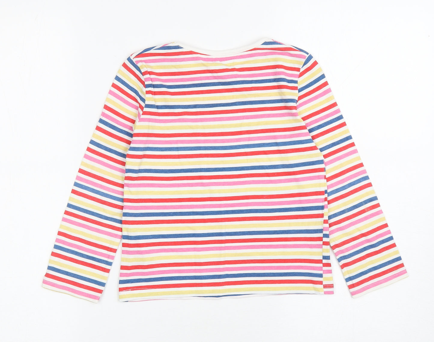 Primark Girls Multicoloured Striped Cotton Basic T-Shirt Size 6-7 Years Round Neck Pullover