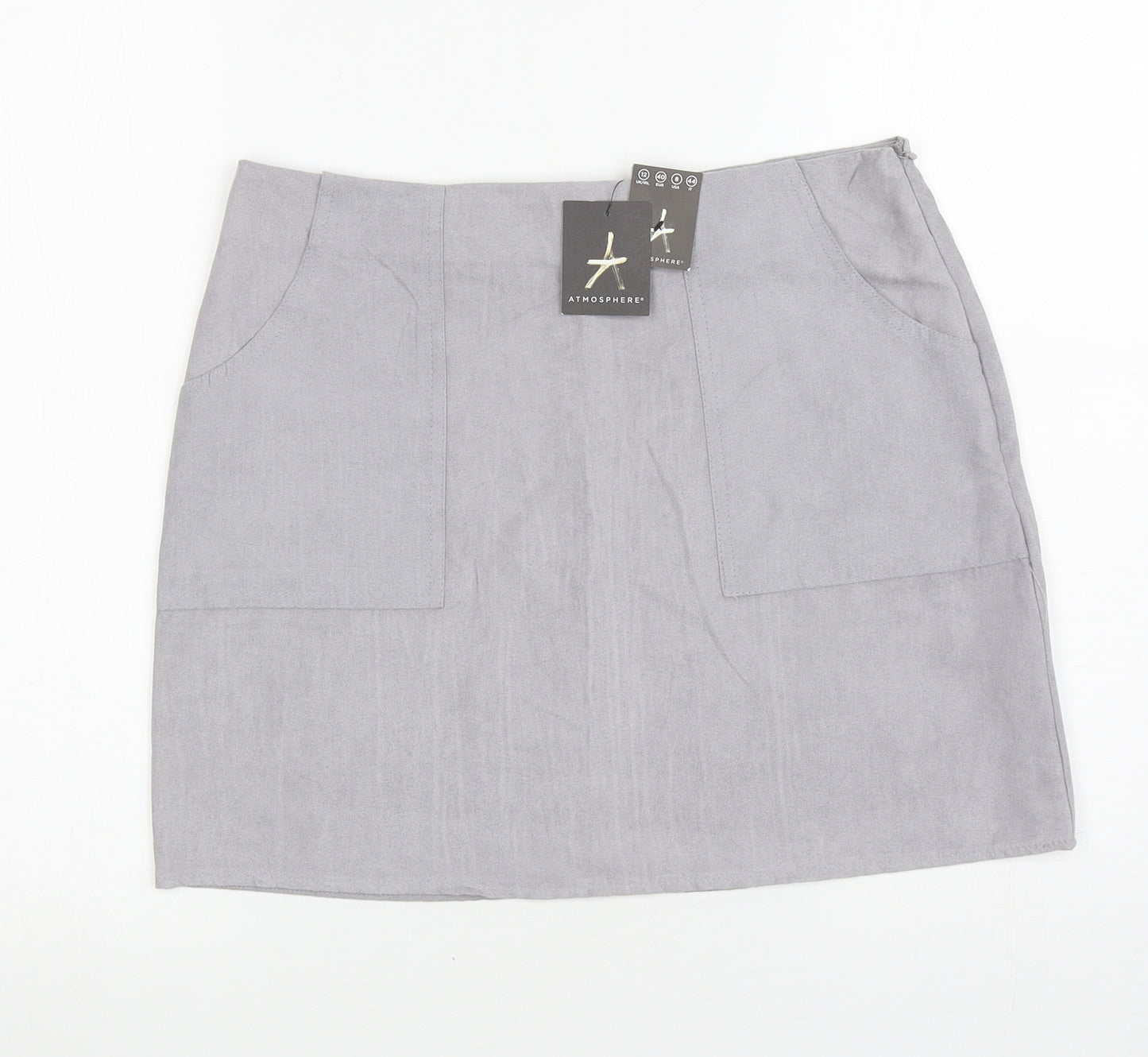 Atmosphere Womens Grey Polyester Mini Skirt Size 12 Zip
