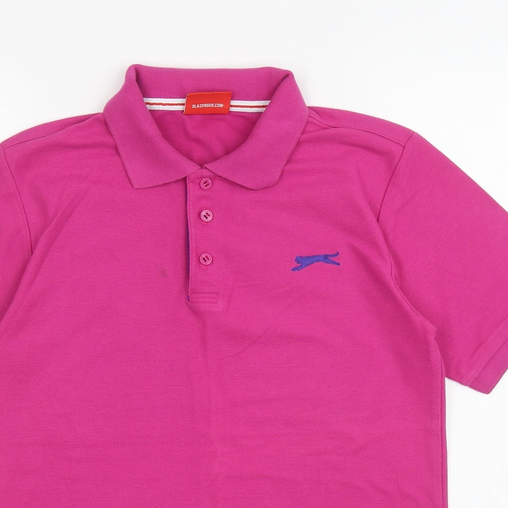 Slazenger Mens Pink Polyester Polo Size S Collared Button