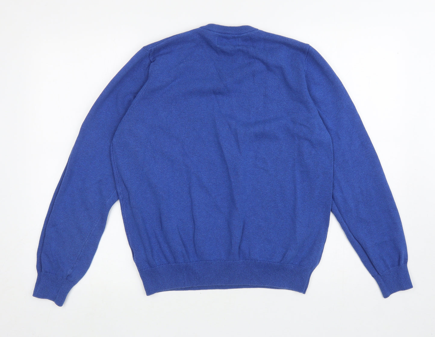 Marks and Spencer Mens Blue V-Neck Cotton Pullover Jumper Size M