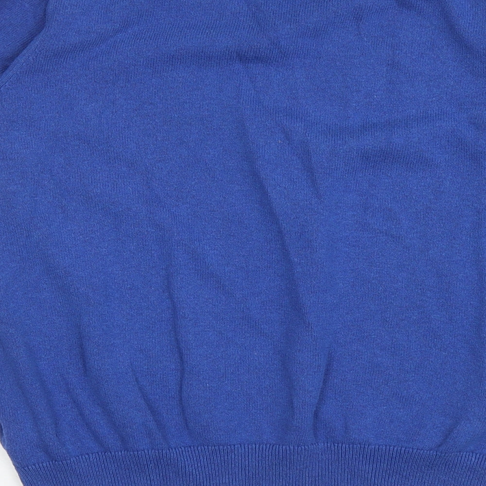 Marks and Spencer Mens Blue V-Neck Cotton Pullover Jumper Size M