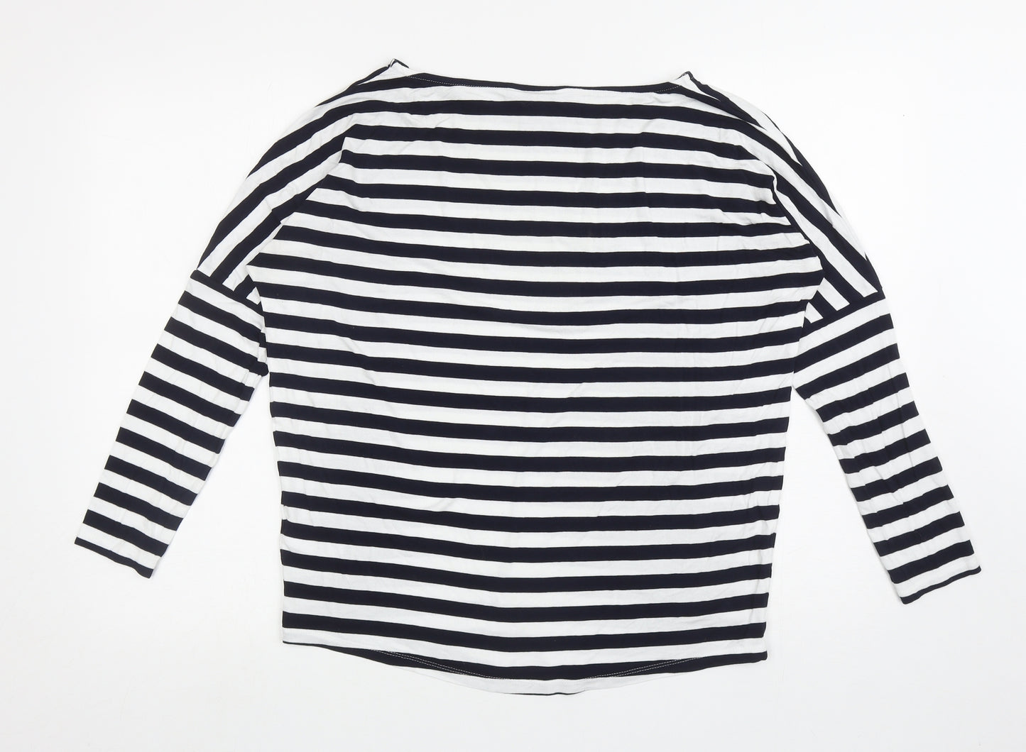 NEXT Womens Blue Striped Viscose Basic T-Shirt Size 12 Boat Neck