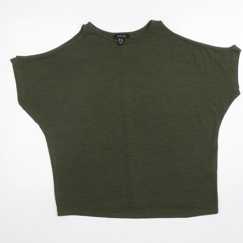 New Look Womens Green Polyester Basic T-Shirt Size M Round Neck - Cut out shoulders