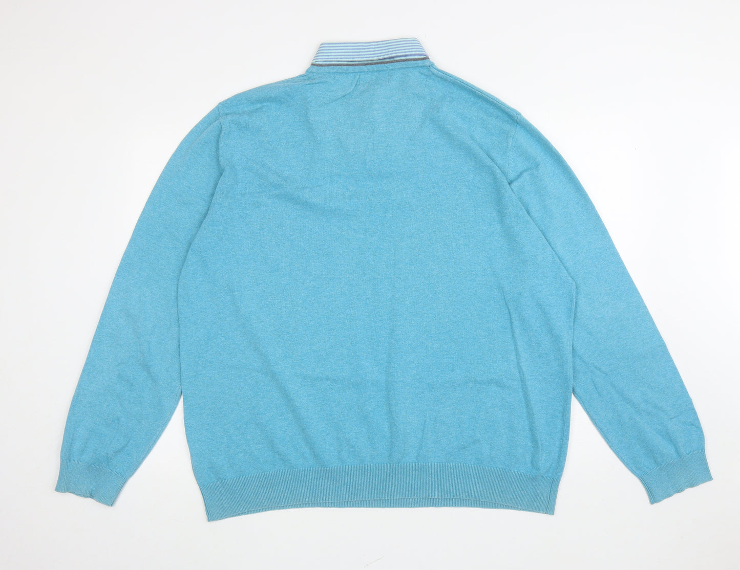 Marks and Spencer Mens Blue Collared Cotton Pullover Jumper Size 2XL