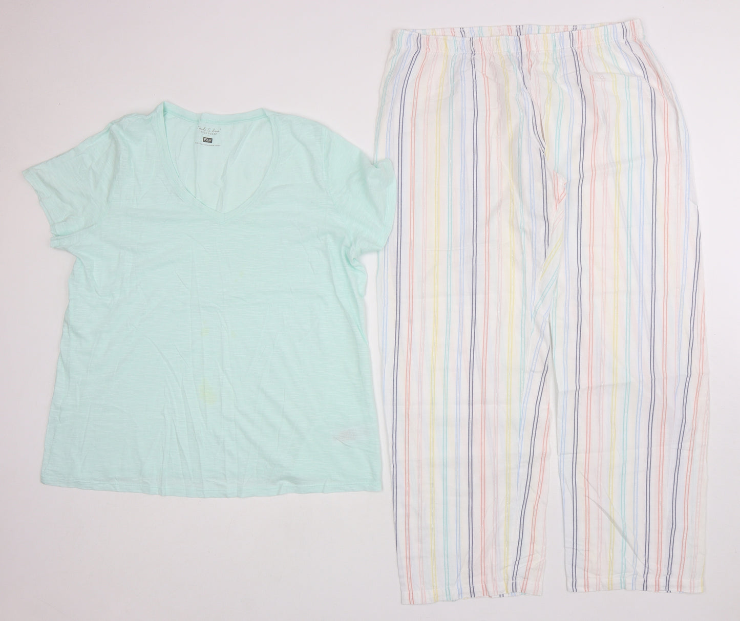 F&F Womens Multicoloured Striped Cotton Top Pyjama Set Size 16