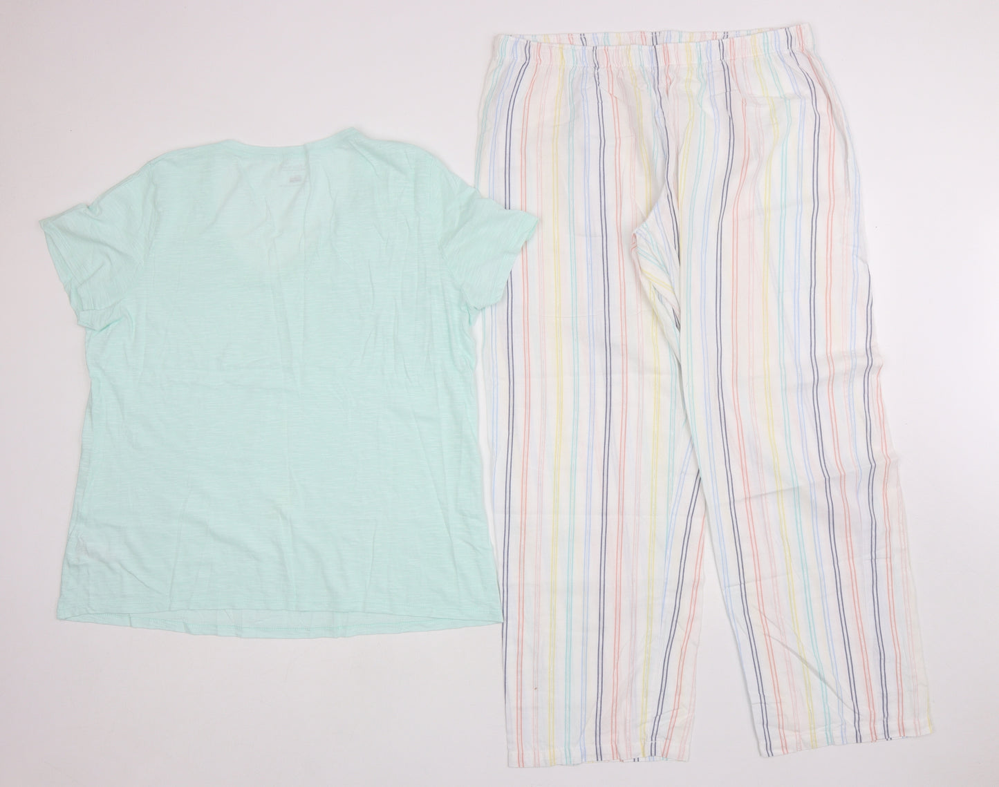 F&F Womens Multicoloured Striped Cotton Top Pyjama Set Size 16