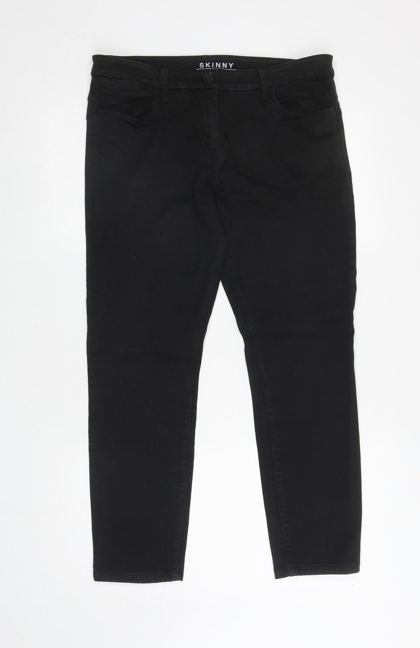 Marks and Spencer Womens Black Cotton Skinny Jeans Size 14 L26 in Regular Zip
