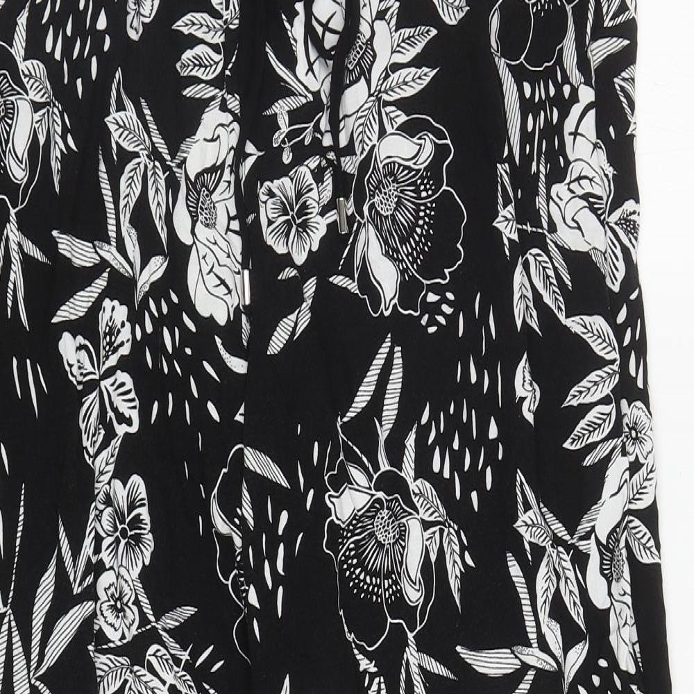 New Look Womens Black Floral Viscose Harem Trousers Size 16 L28 in Regular Drawstring