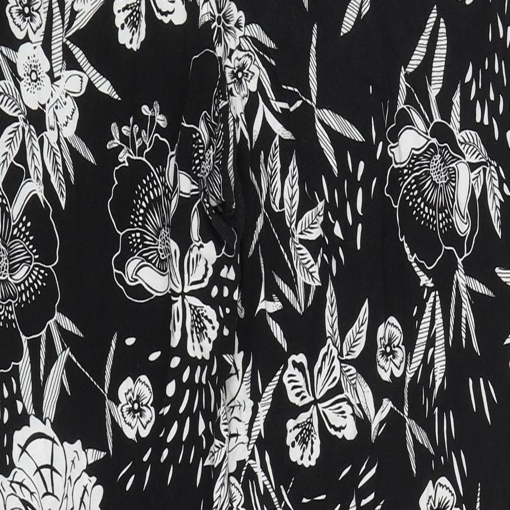 New Look Womens Black Floral Viscose Harem Trousers Size 16 L28 in Regular Drawstring