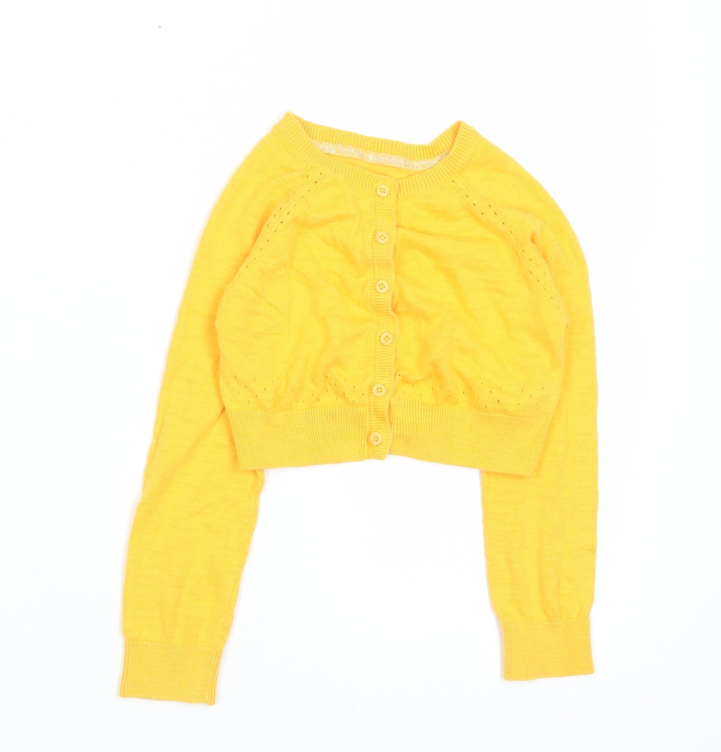 Mothercare Girls Yellow Crew Neck Cotton Cardigan Jumper Size 6 Years Button