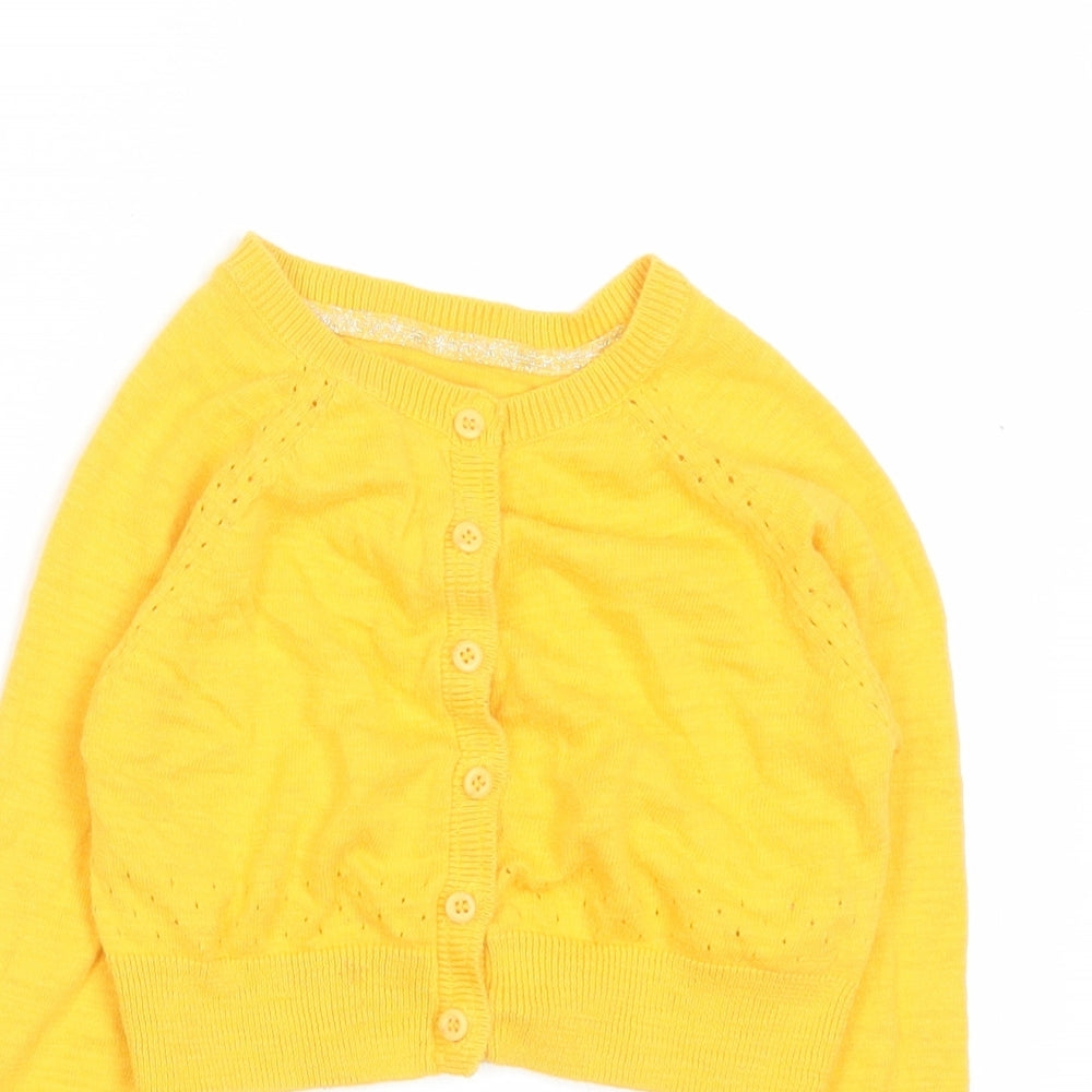 Mothercare Girls Yellow Crew Neck Cotton Cardigan Jumper Size 6 Years Button