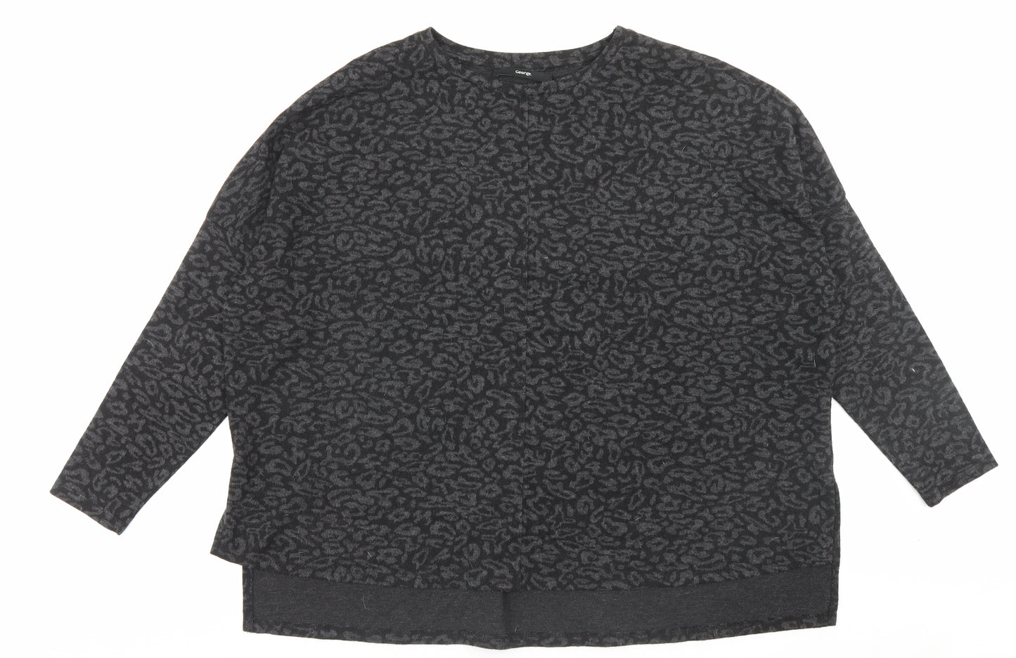 George Womens Black Animal Print Polyester Basic T-Shirt Size M Crew Neck