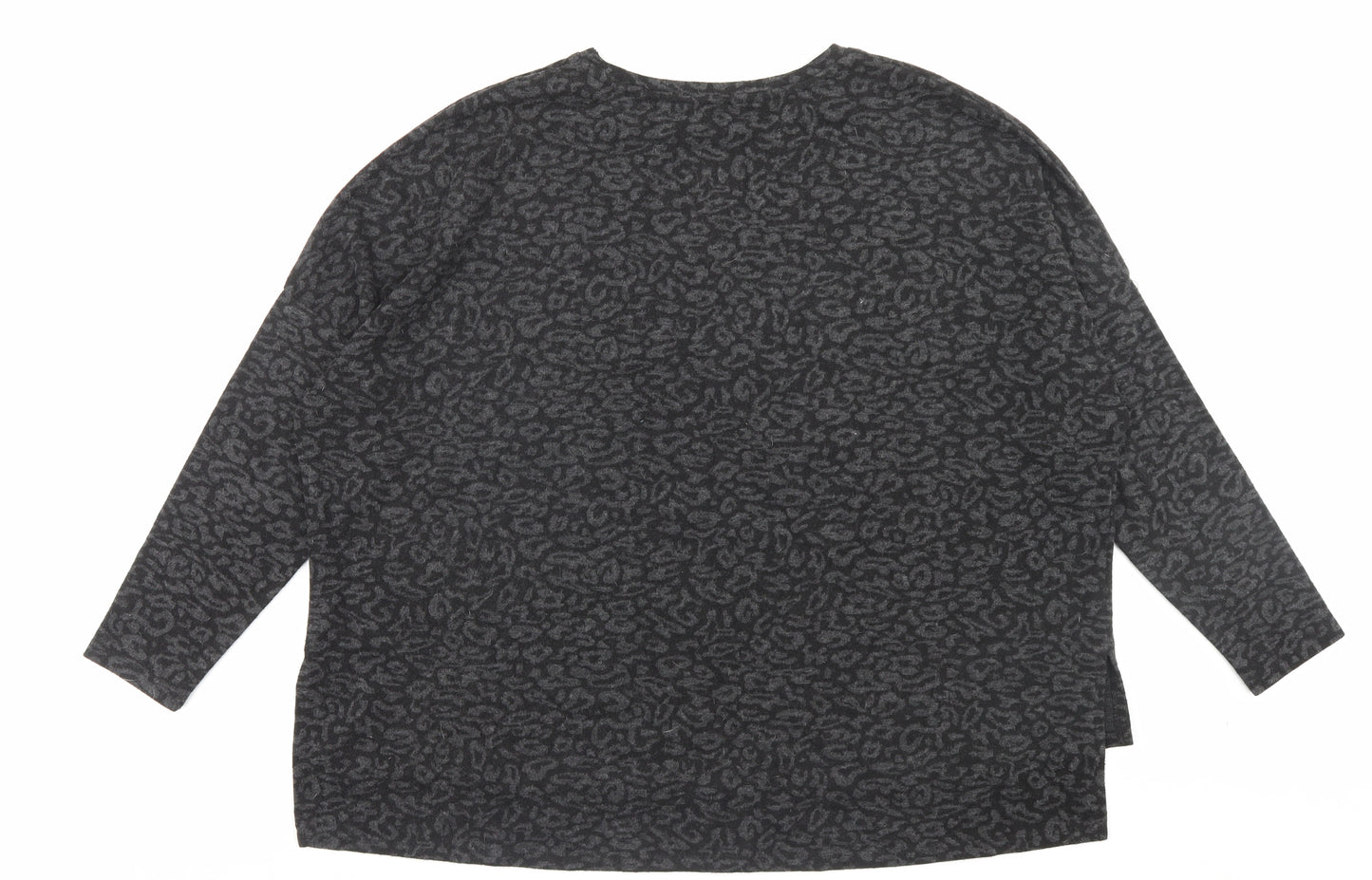 George Womens Black Animal Print Polyester Basic T-Shirt Size M Crew Neck