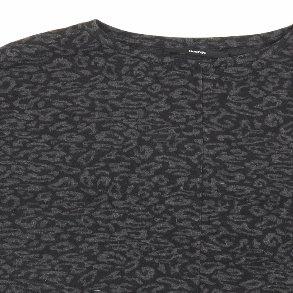 George Womens Black Animal Print Polyester Basic T-Shirt Size M Crew Neck