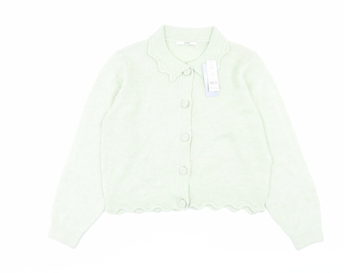 George Womens Green Collared Acrylic Cardigan Jumper Size M