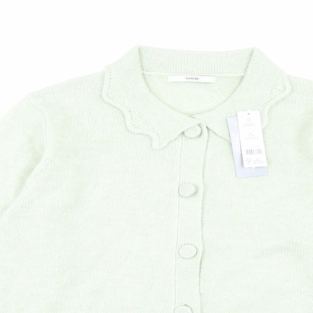 George Womens Green Collared Acrylic Cardigan Jumper Size M