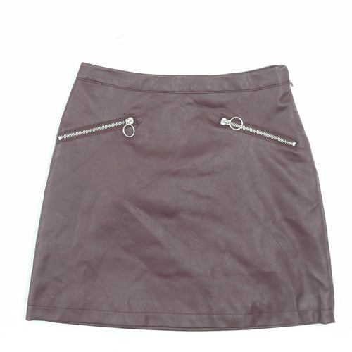 Primark Womens Purple Polyurethane A-Line Skirt Size 8 Zip