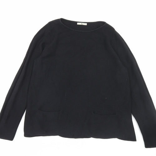 TU Womens Black Boat Neck Cotton Pullover Jumper Size 14