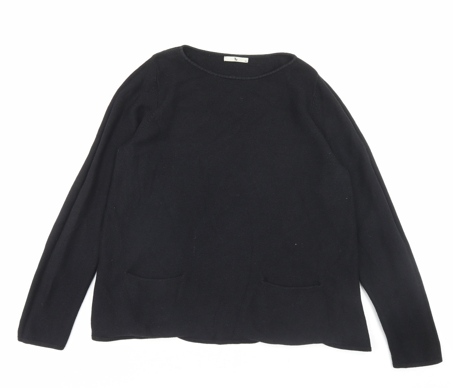 TU Womens Black Boat Neck Cotton Pullover Jumper Size 14