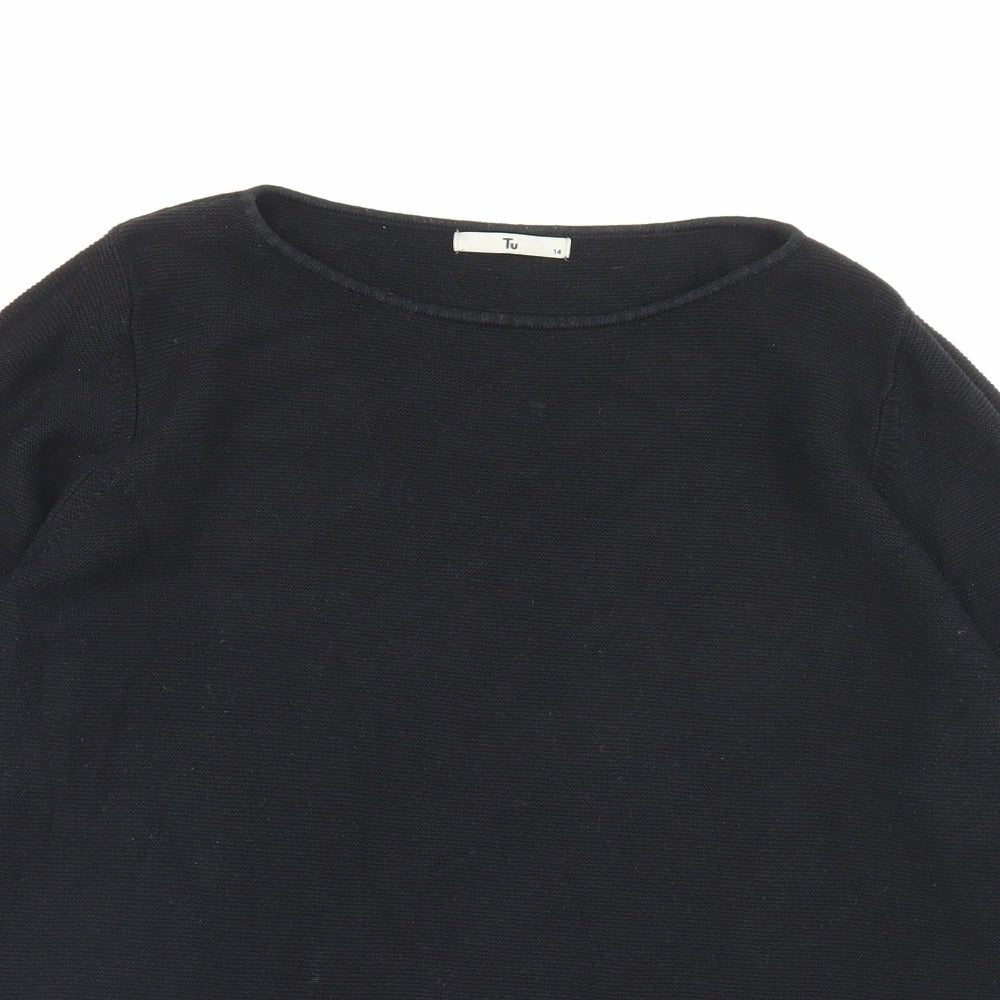TU Womens Black Boat Neck Cotton Pullover Jumper Size 14