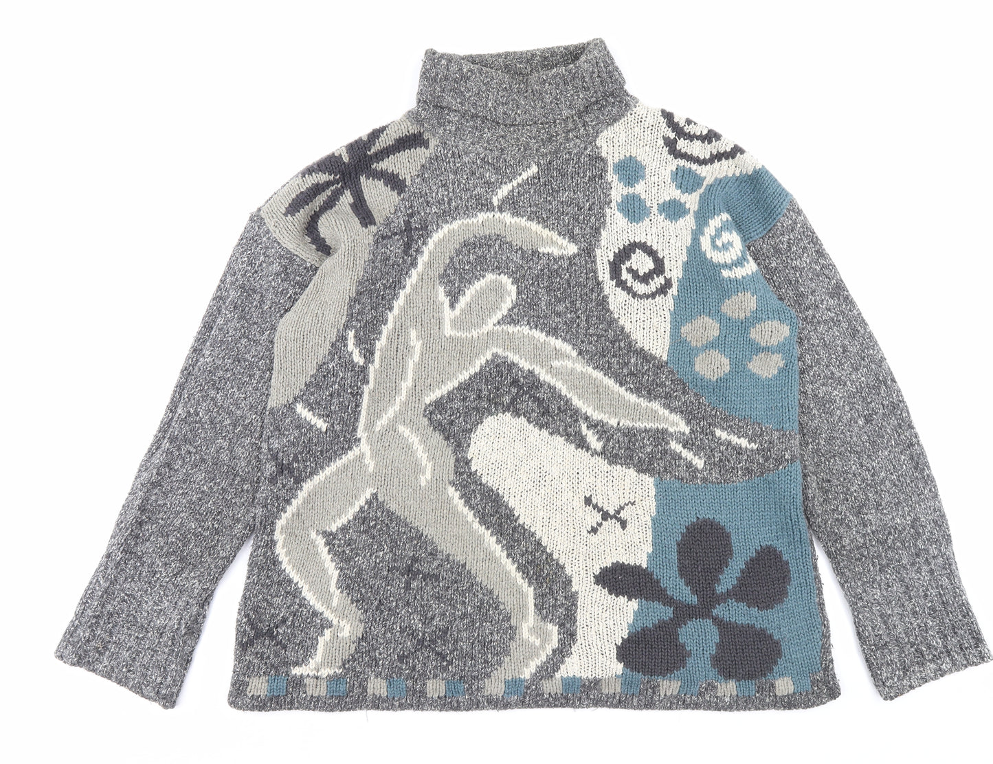 Wallis Womens Grey Roll Neck Geometric Acrylic Pullover Jumper Size M