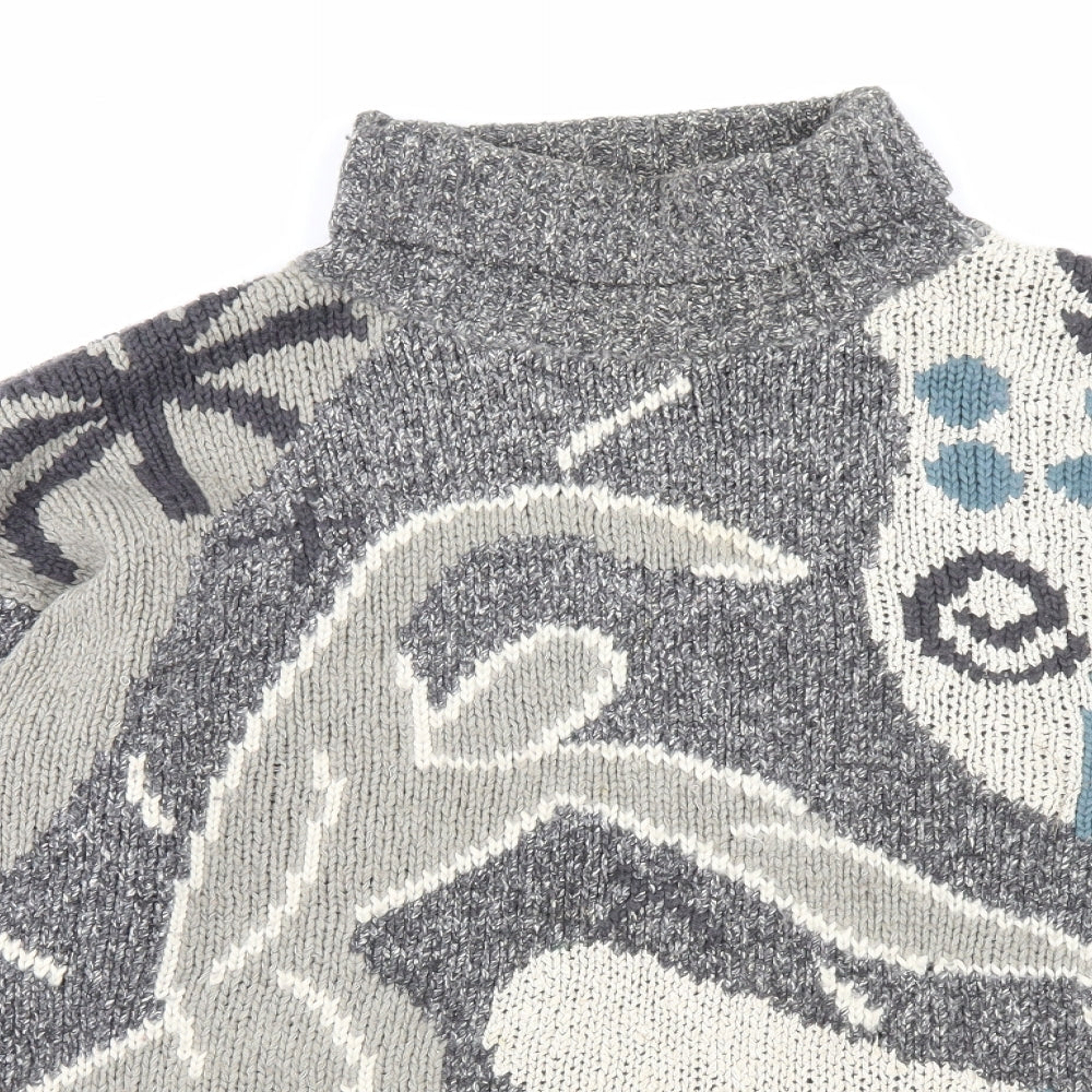 Wallis Womens Grey Roll Neck Geometric Acrylic Pullover Jumper Size M