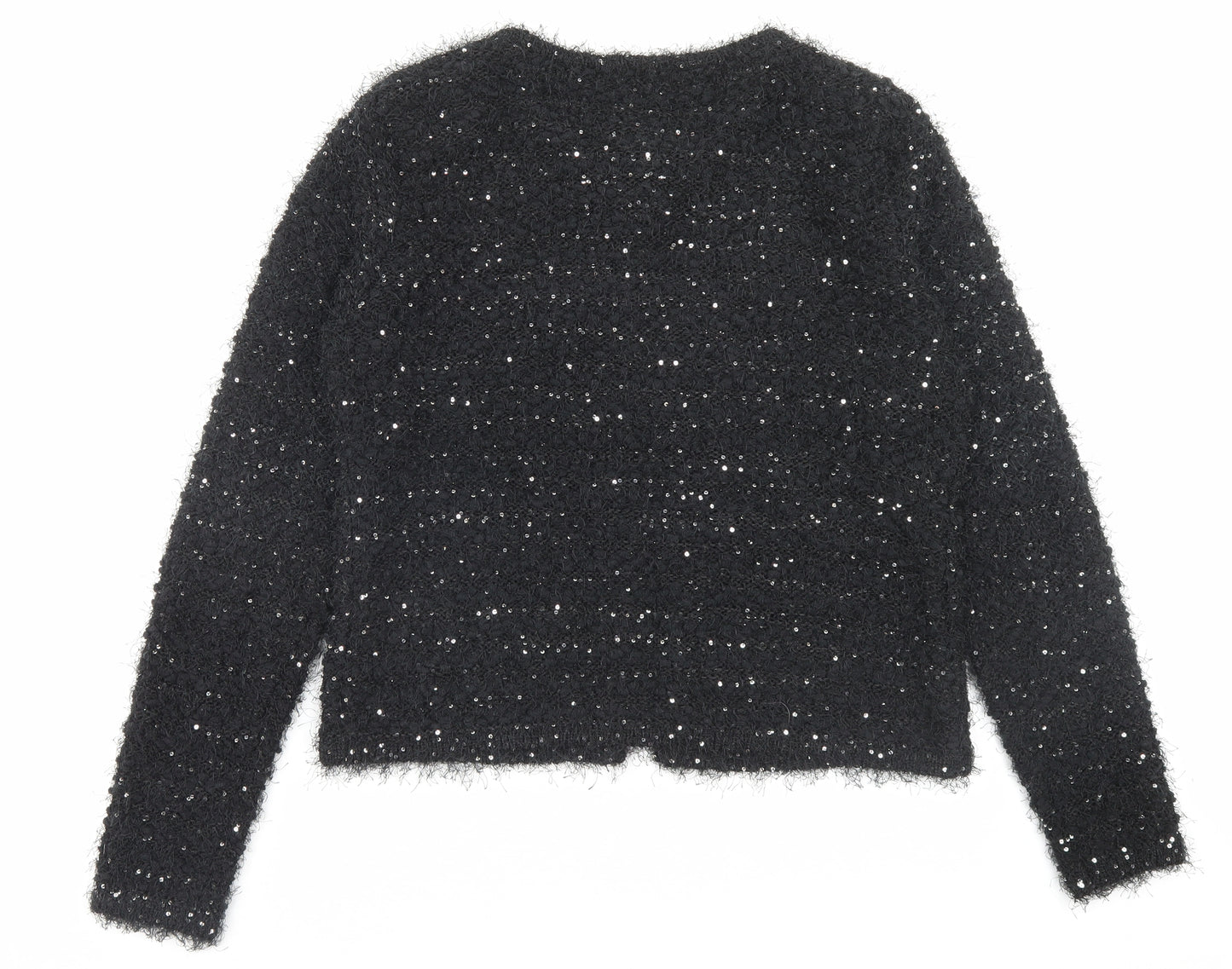 Roman Womens Black Crew Neck Polyester Cardigan Jumper Size 14