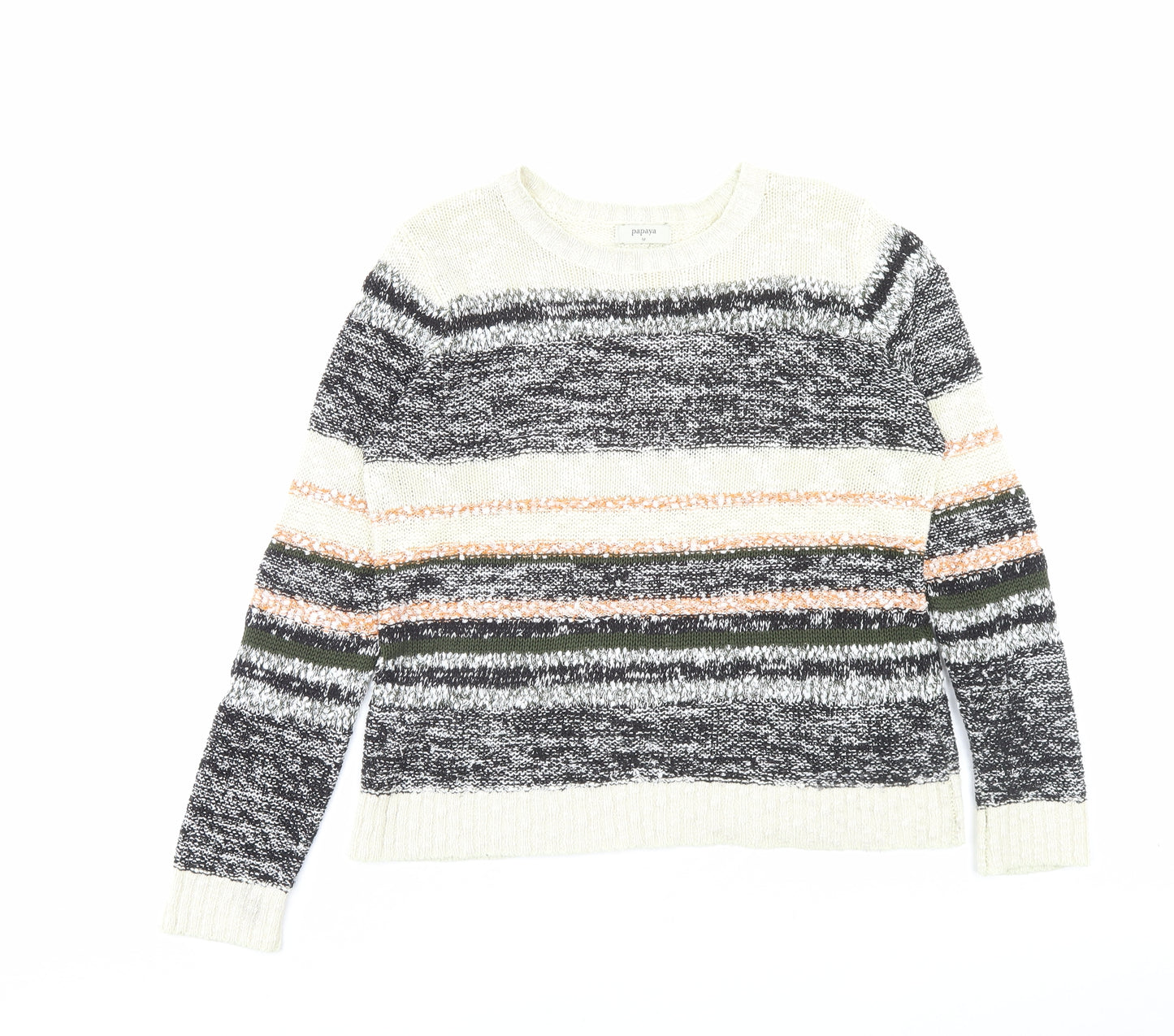 Papaya Womens Multicoloured Crew Neck Striped Acrylic Pullover Jumper Size M