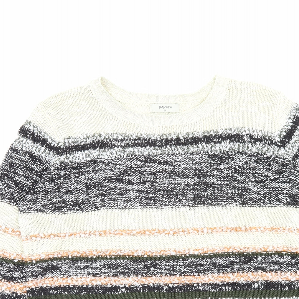 Papaya Womens Multicoloured Crew Neck Striped Acrylic Pullover Jumper Size M