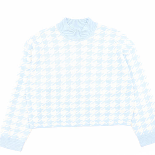 H&M Womens Blue High Neck Geometric Acrylic Pullover Jumper Size M