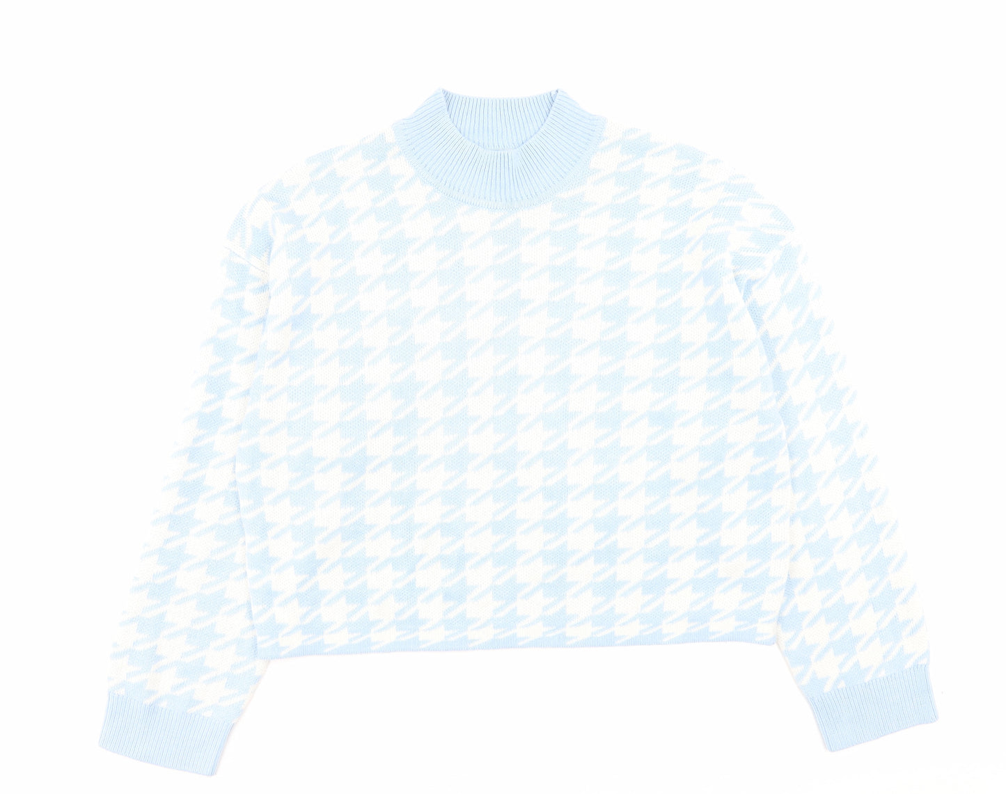 H&M Womens Blue High Neck Geometric Acrylic Pullover Jumper Size M